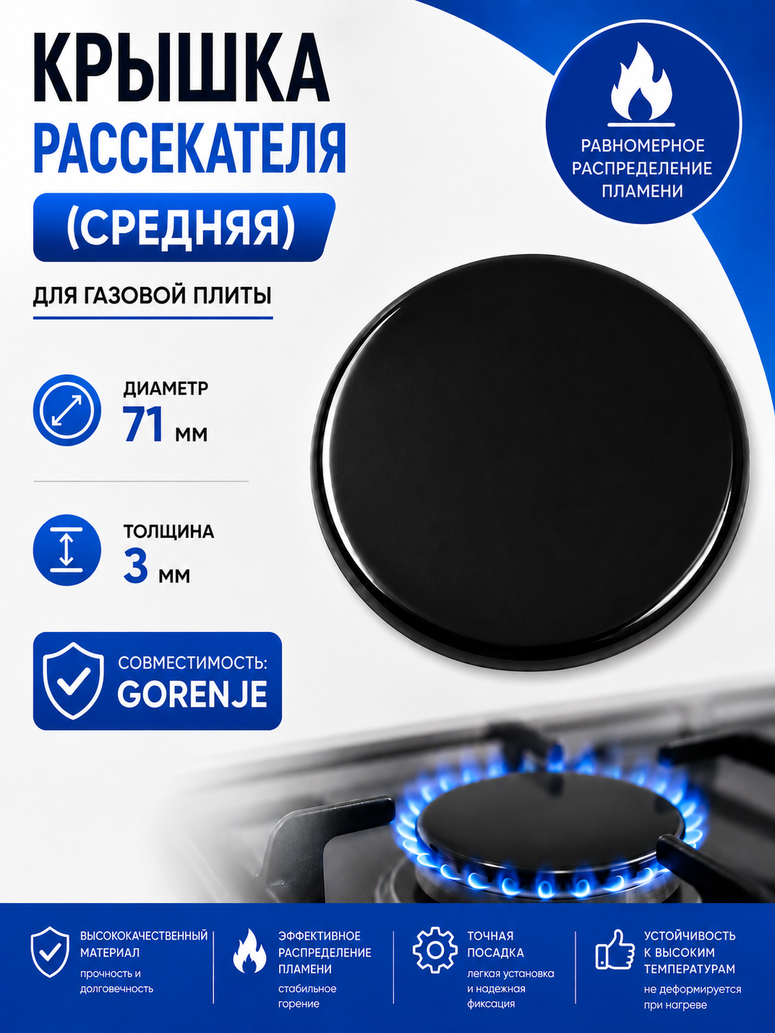 Крышка рассекателя средняя TWiG 5204 для плит Defendi - фото 1